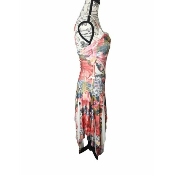 Floral Handkerchief Hem Dress M Spaghetti Strap Tropical‎ Summercore Fairy Vibes - Picture 8 of 11
